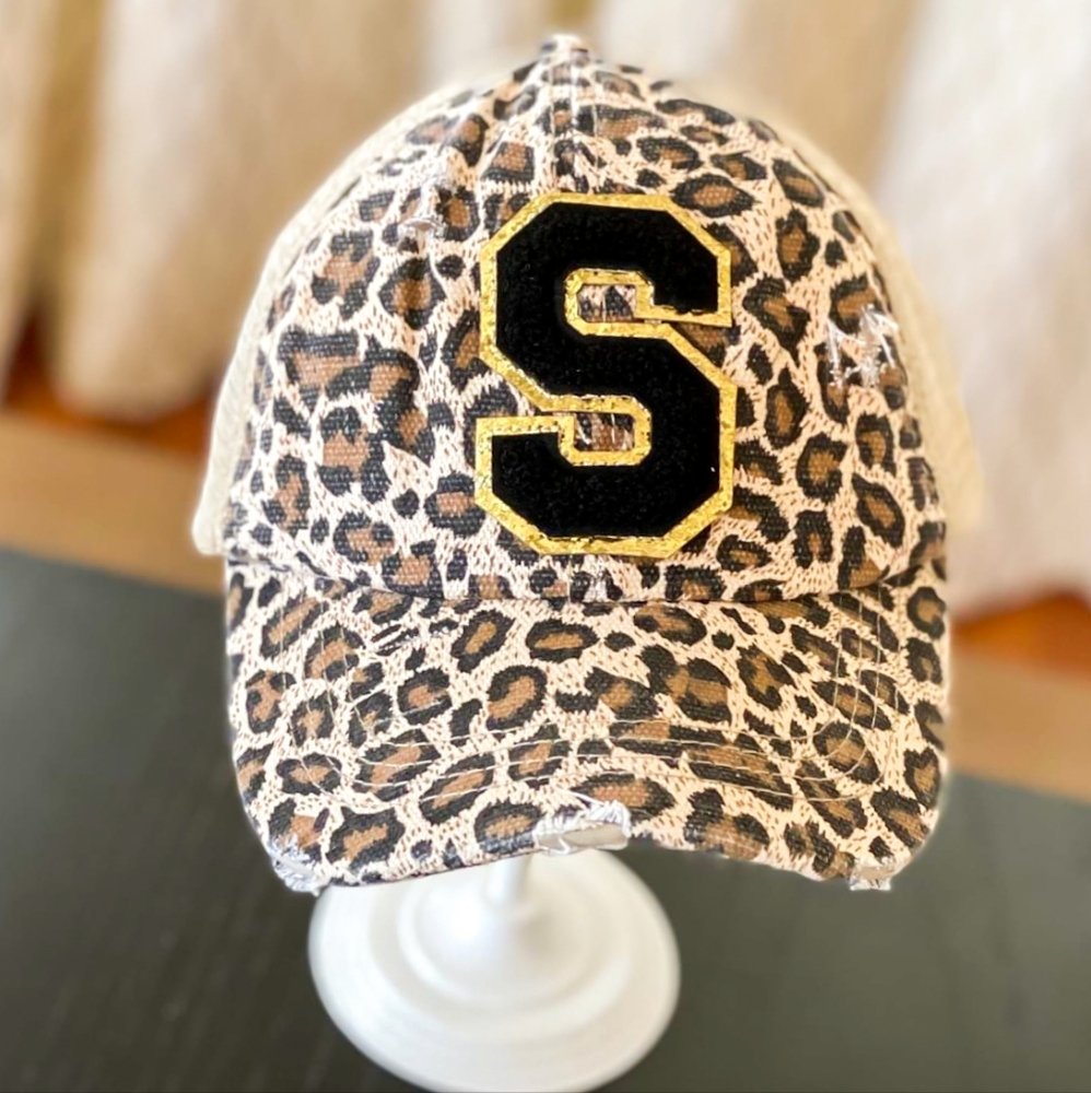 Varsity Letter Patch Leopard CrissCross Hat
